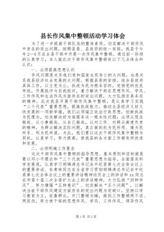 县长作风集中整顿活动学习体会