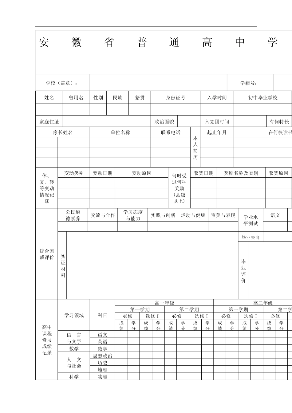 安徽省普通高中学生学籍表完整版 _第2页