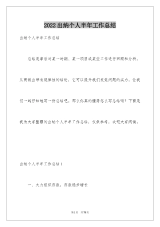2024出纳个人半年工作总结