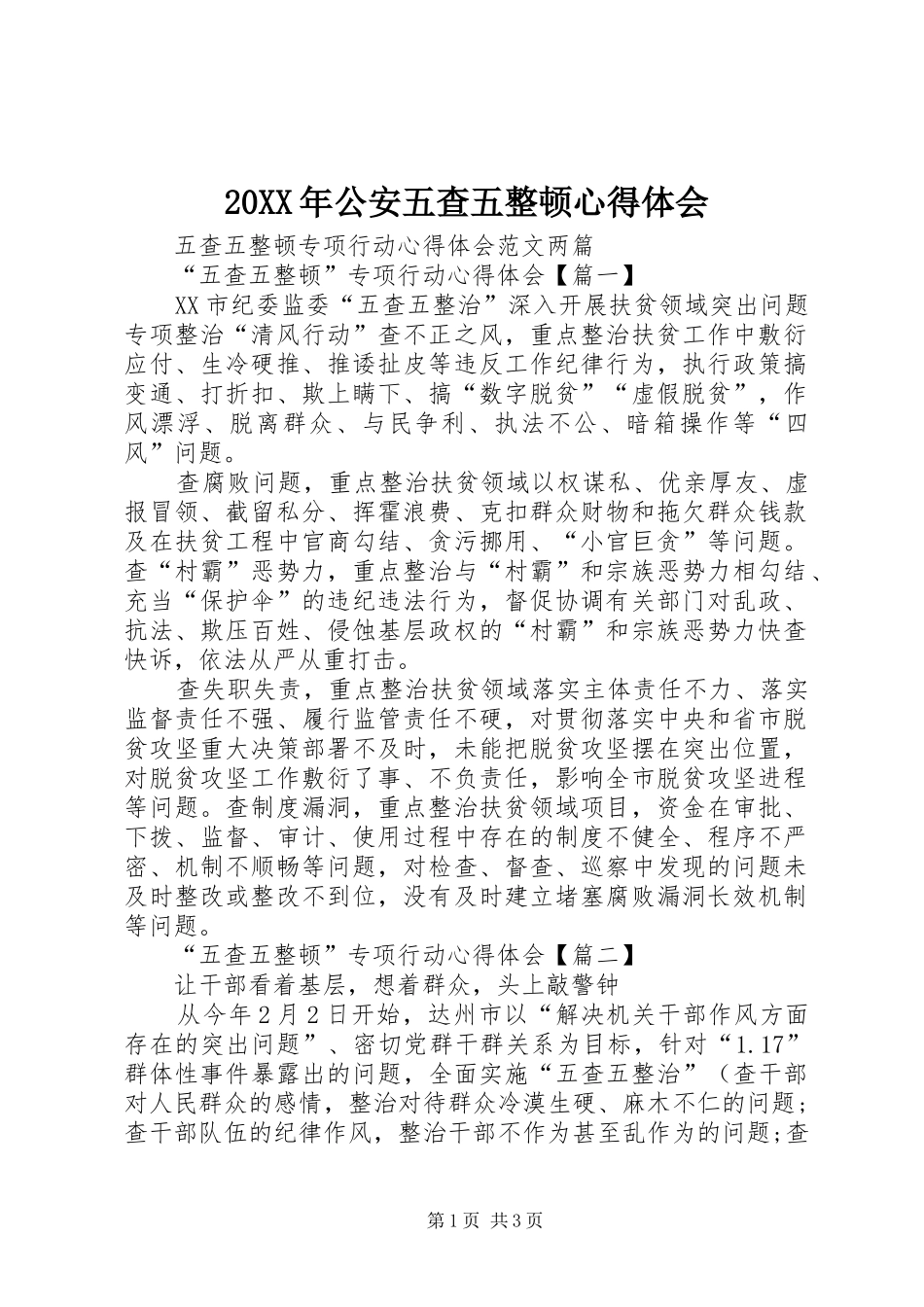 20XX年公安五查五整顿心得体会 (2)_第1页