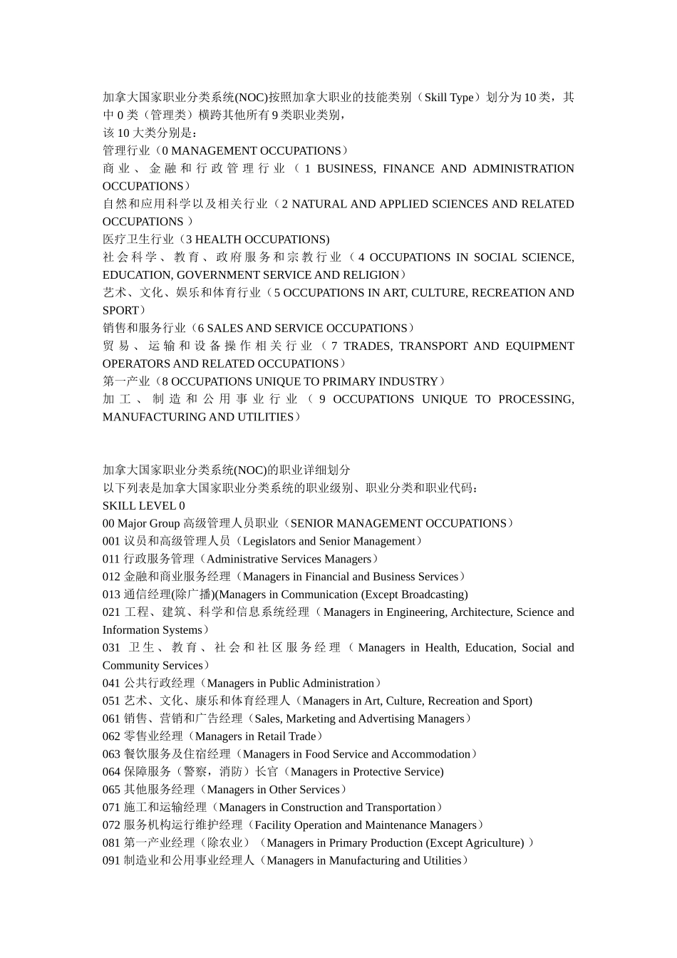 加拿大职业的技能类别(Skill Type)划分为10类_第1页