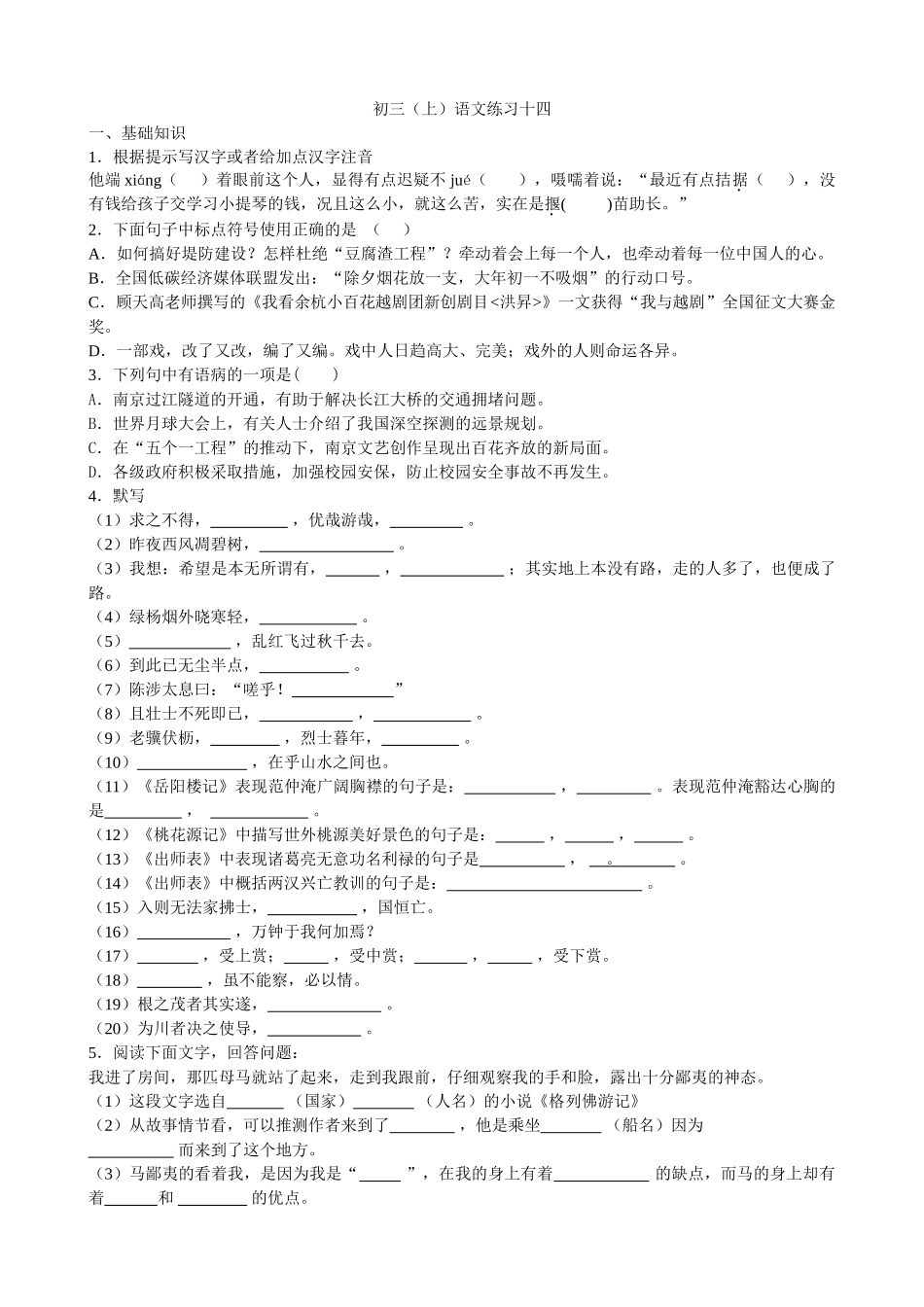 初三(上)语文练习十四_第1页