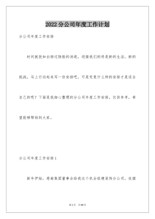 2024分公司年度工作计划