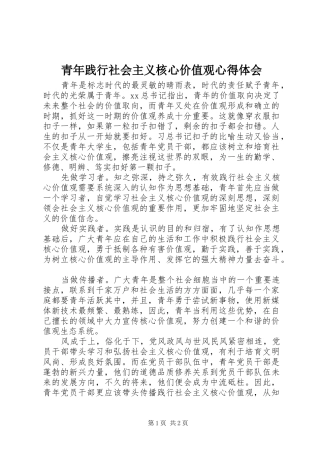 青年践行社会主义核心价值观心得体会