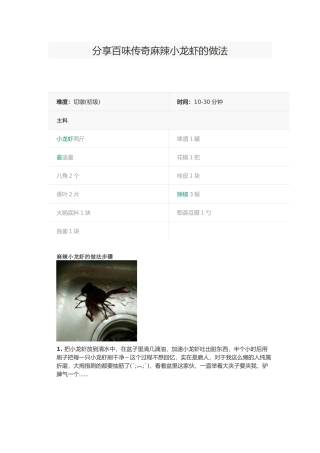 分享百味传奇麻辣小龙虾的做法