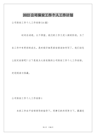 2024公司保安工作个人工作计划