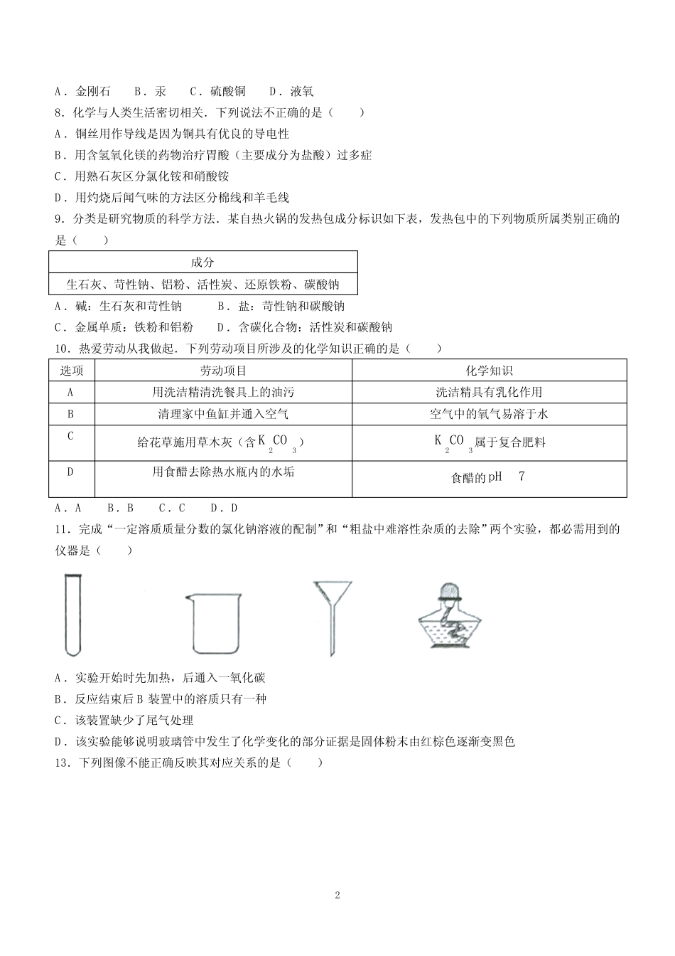 2023年河南省南阳市宛城区中考一模化学试题(含答案) _第2页