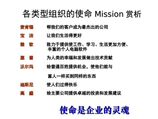 全球著名的企业使命愿景汇总表