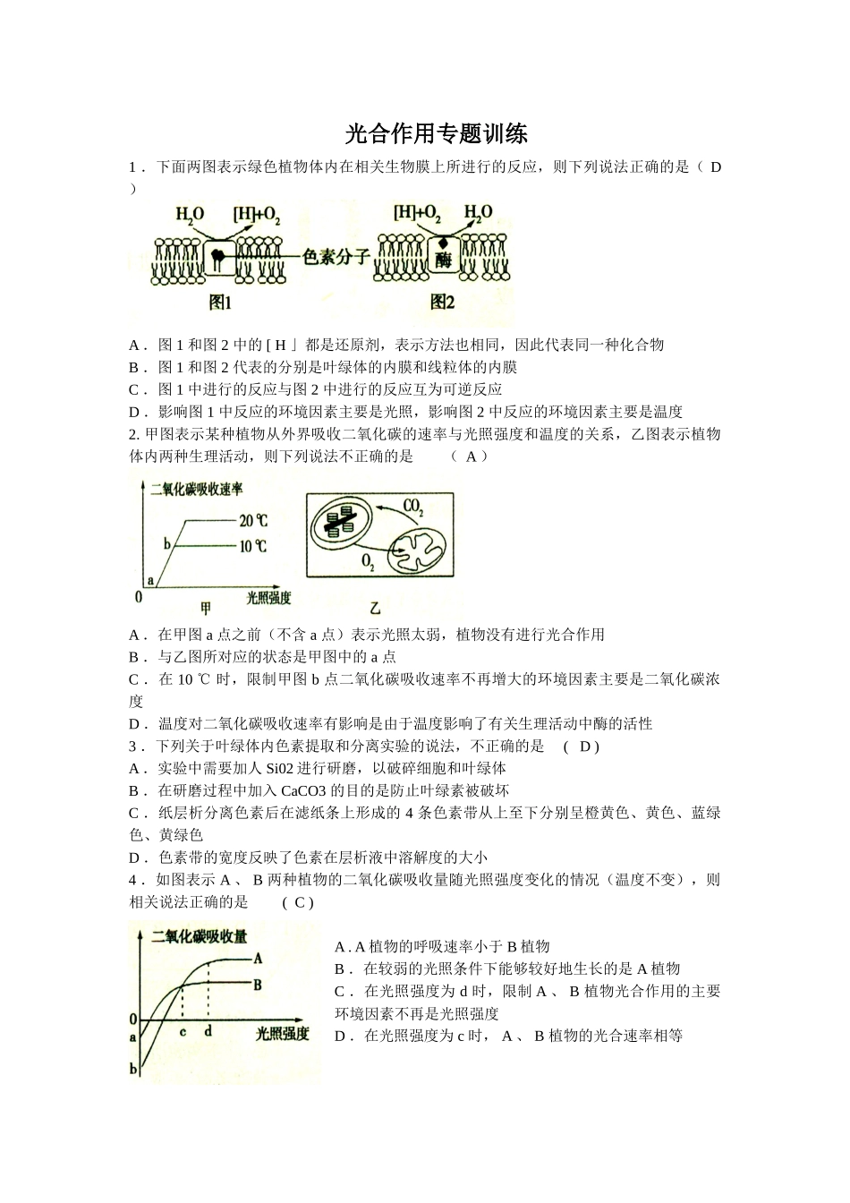 光合作用专题训练_第1页