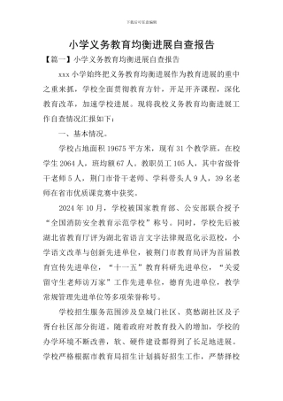 小学义务教育均衡发展自查报告