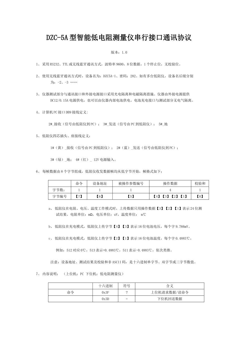 低电阻测量仪串行接口通讯协议_第1页
