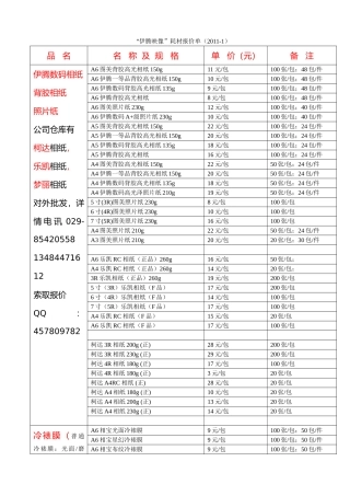 伊腾映像”耗材及设备报价单(含柯达乐凯)