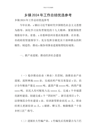 乡镇2024年工作总结优选参考