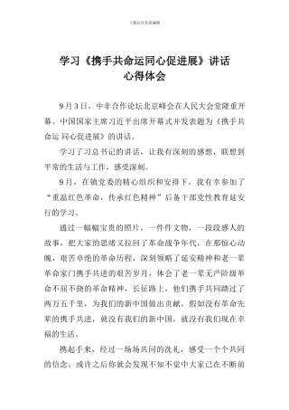 学习《携手共命运同心促发展》讲话心得体会