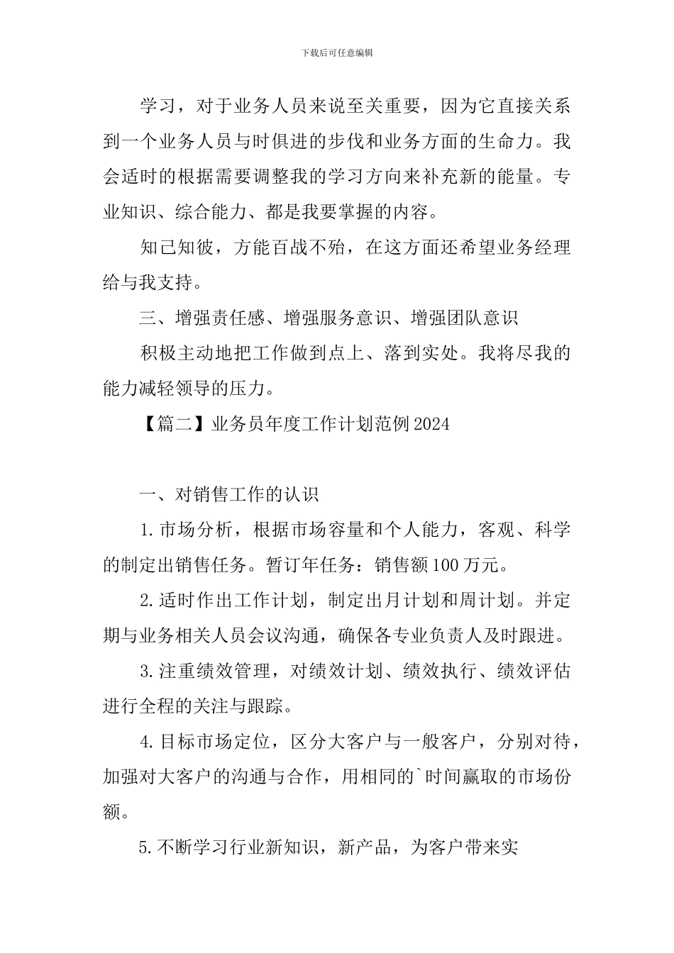 业务员年度工作计划范例2024_第3页