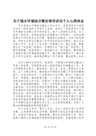 关于城乡环境综合整治领导讲话个人心得体会