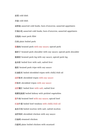 中餐和西餐菜名大全