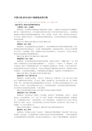 中国大陆2010-2011畅销商品排行榜