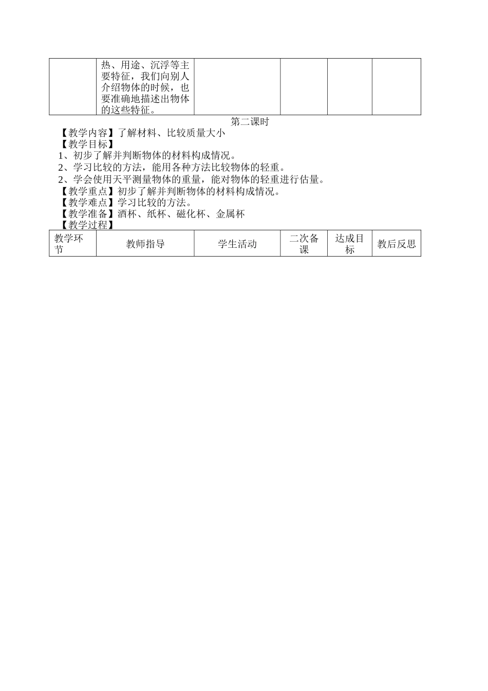 三年级科学下册《物体的特征》教学设计_第2页