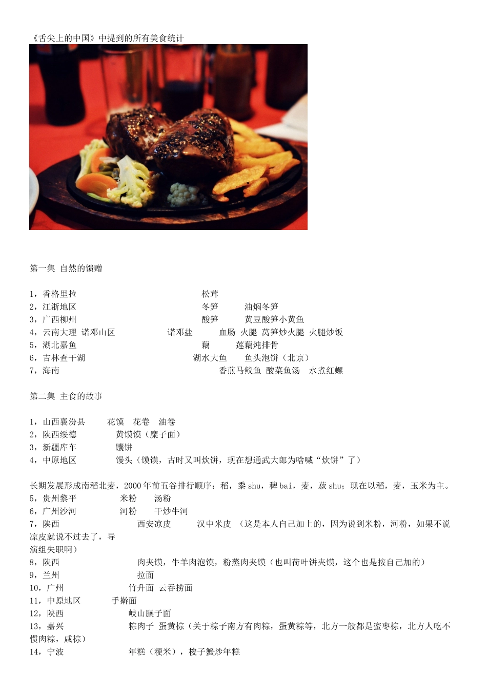 《舌尖上的中国》中提到的所有美食统计_第1页