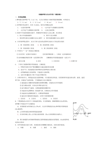 《细胞呼吸与光合作用》专题训练(一)附答案