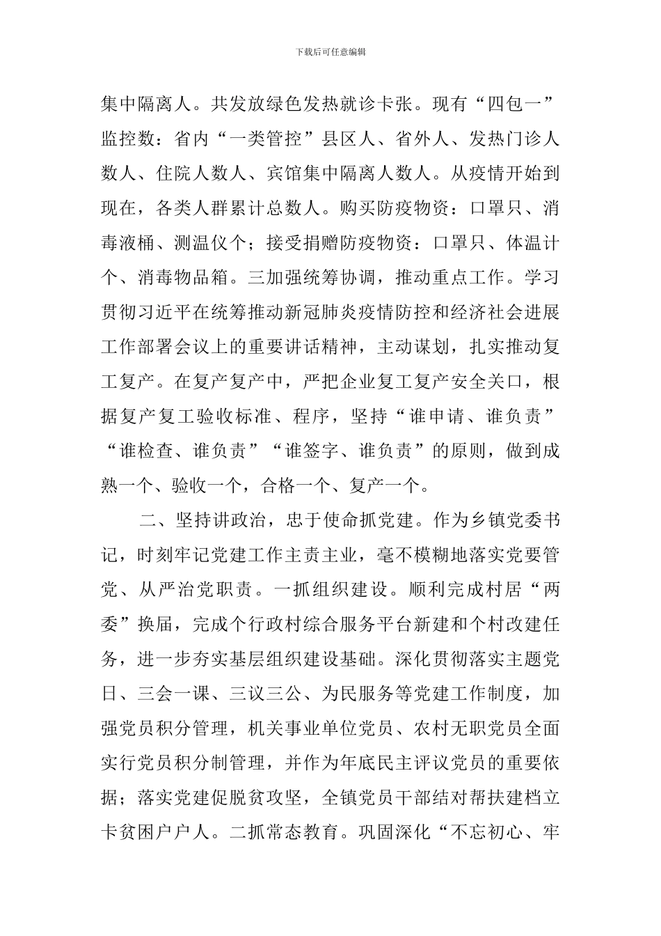 2024年某镇党委书记述责述廉报告_第2页