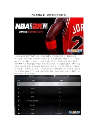 《NBA2K11》键盘操作详细解说