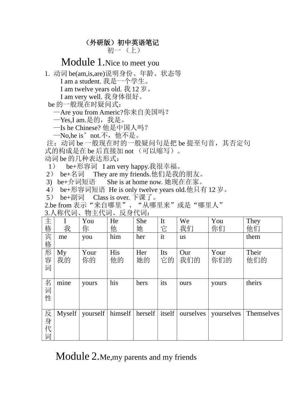 (外研版)初中英语笔记 初一(上)_第1页