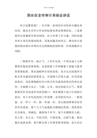局长在全市审计系统会讲话
