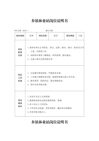 林业站岗位说明书