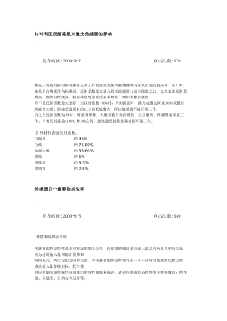 材料表面反射系数对激光传感器的影响