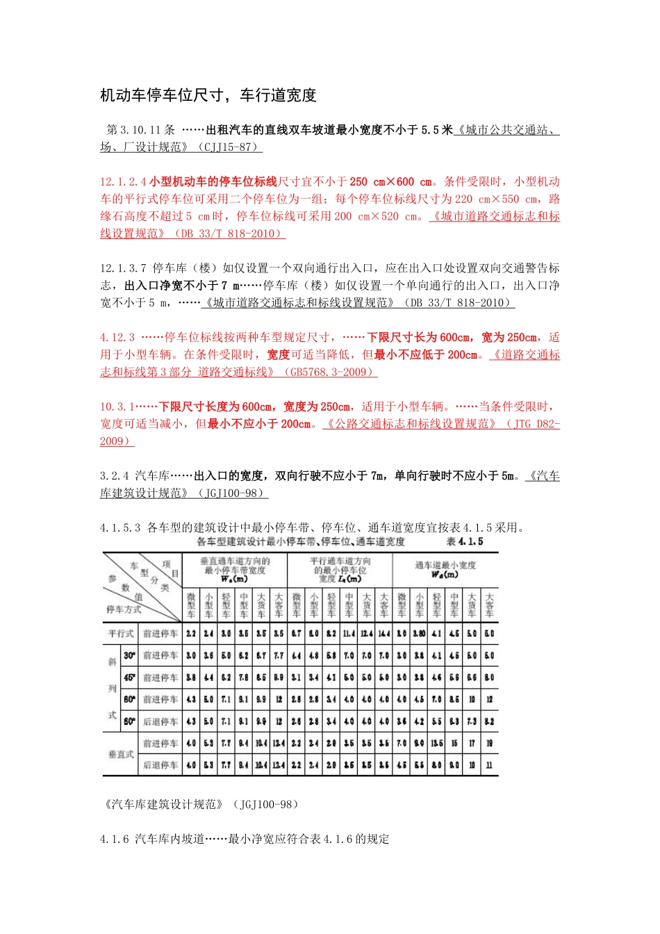 机动车停车位尺寸、车行道宽度_第1页