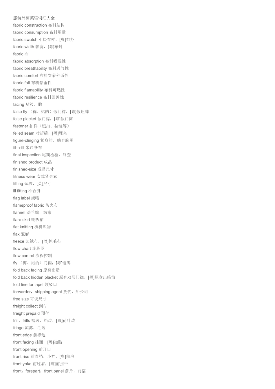 服装外贸英语词汇大全_第1页