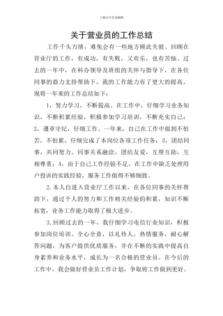 关于营业员的工作总结