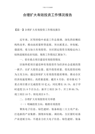 合理扩大有效投资工作情况报告