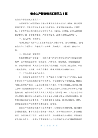 安全生产督查情况汇报范文3篇