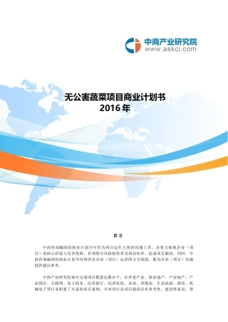 无公害蔬菜项目商业计划书