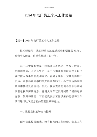 2024年电厂员工个人工作总结