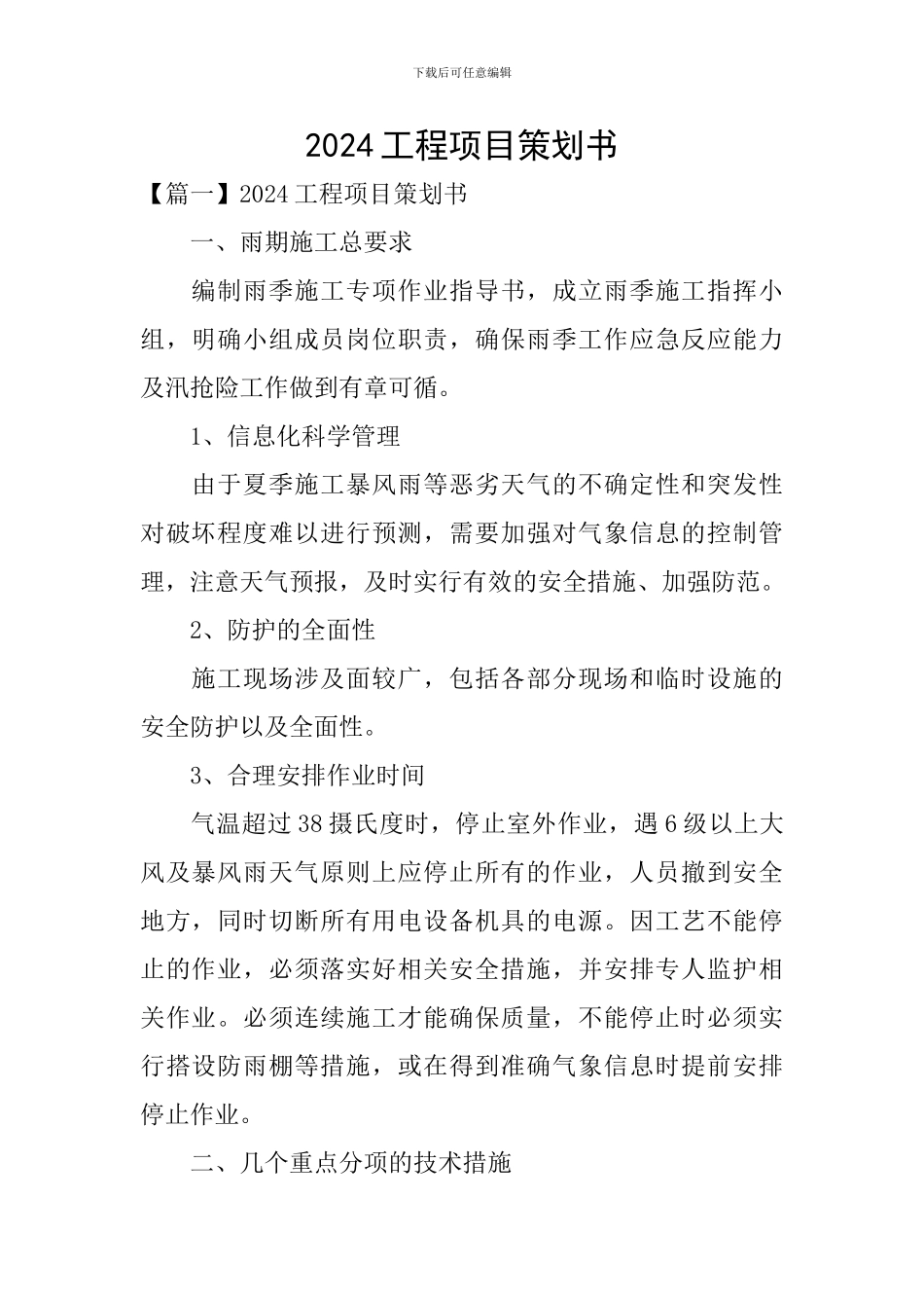 2024工程项目策划书_第1页