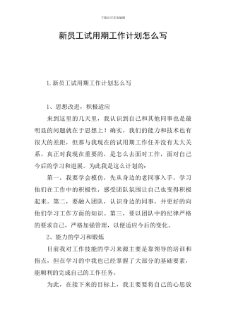 新员工试用期工作计划怎么写