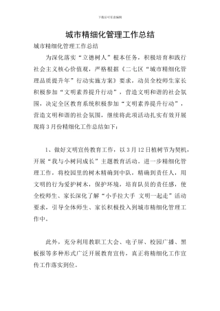 城市精细化管理工作总结