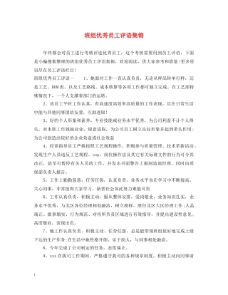 班组优秀员工评语集锦 
