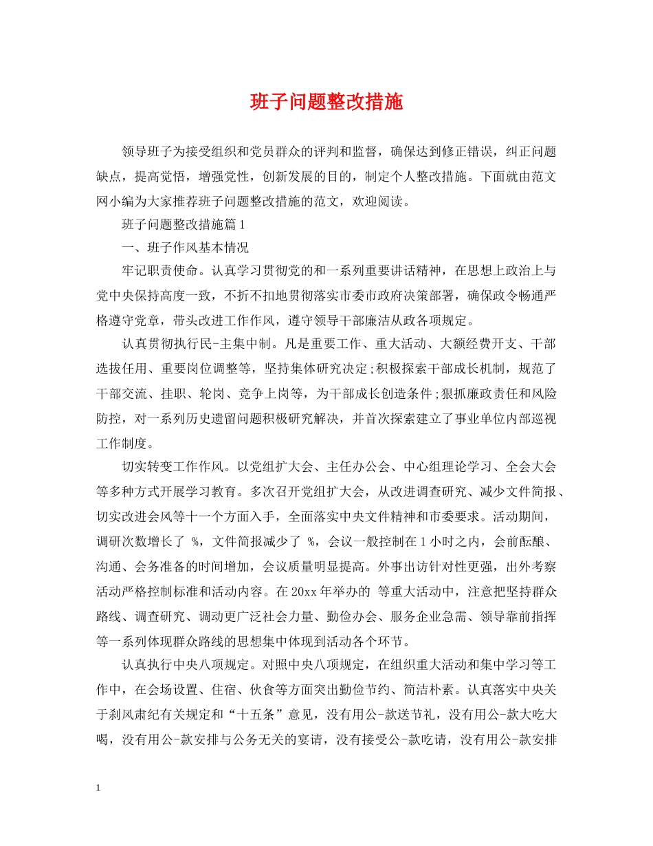 班子问题整改措施 _第1页