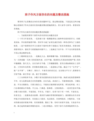 班子作风方面存在的问题及整改措施 