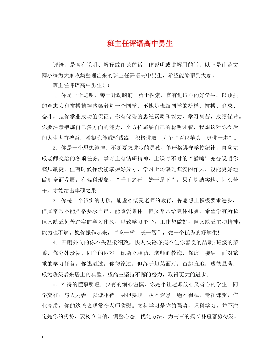 班主任评语高中男生 _第1页