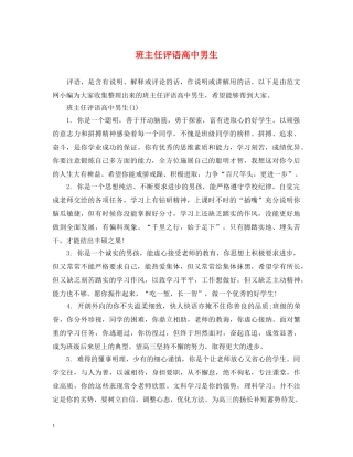 班主任评语高中男生 
