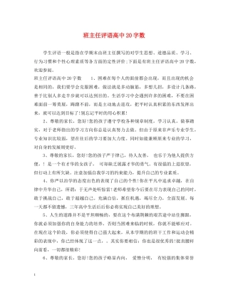 班主任评语高中20字数 