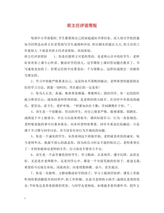 班主任评语简短 