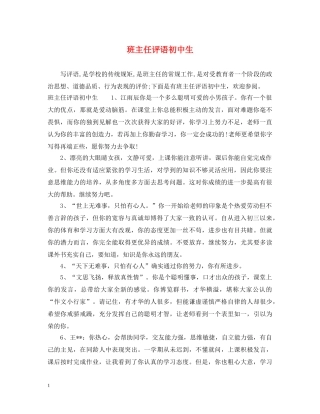 班主任评语初中生 