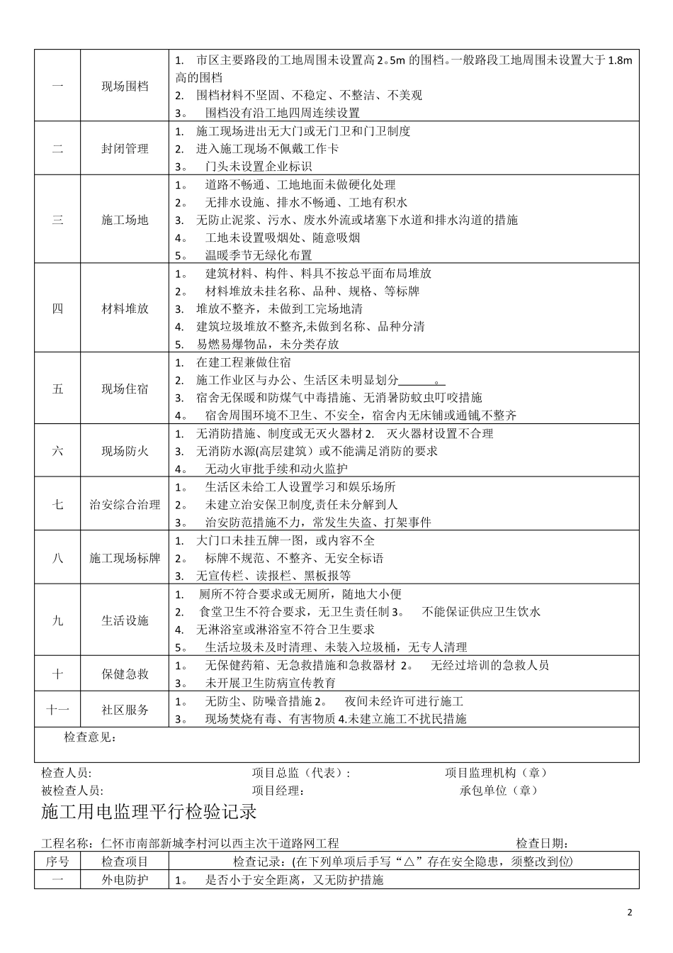 安全管理监理平行检验记录_第2页